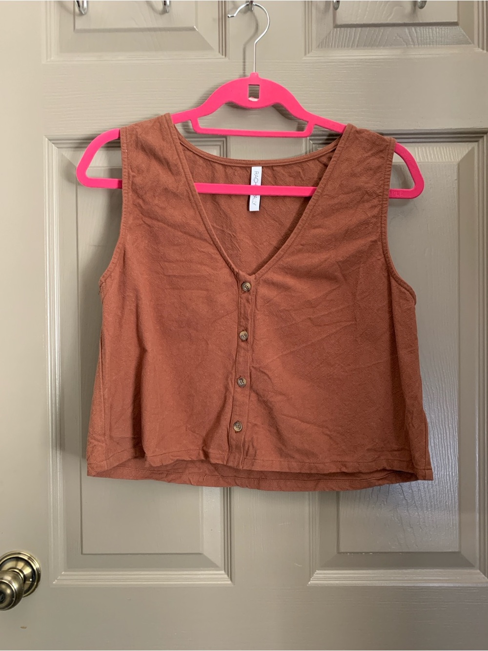 Rachel Pally Terracotta Button Front Cropped Vest Top Size M Linen Boho Minimal